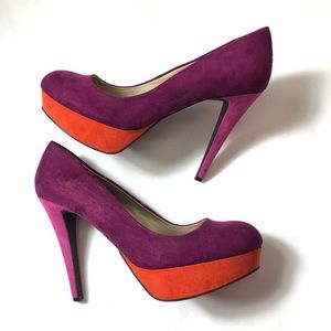 Elegant Burg/Wine / Orange / Magenta Platform Pumps